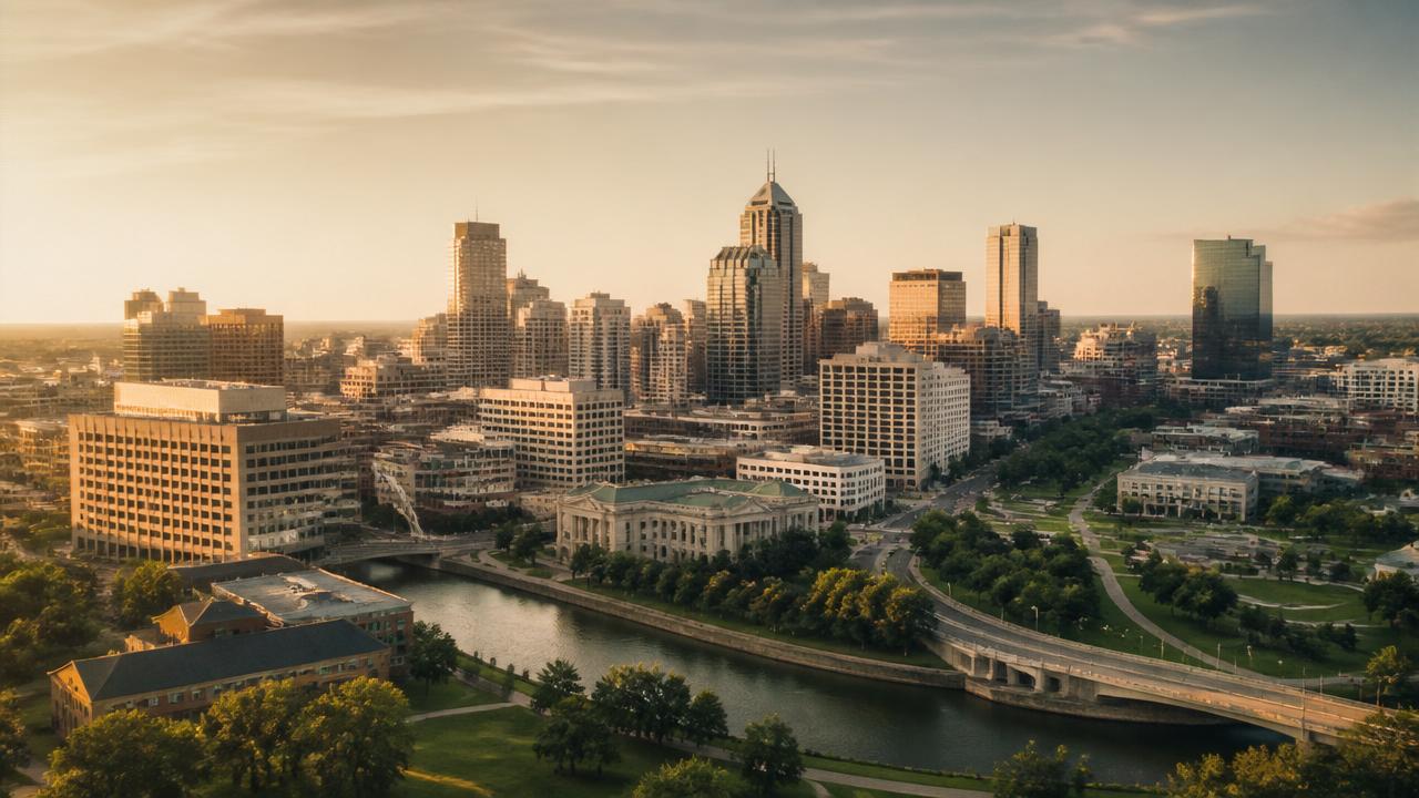 Indianapolis skyline at golden hour